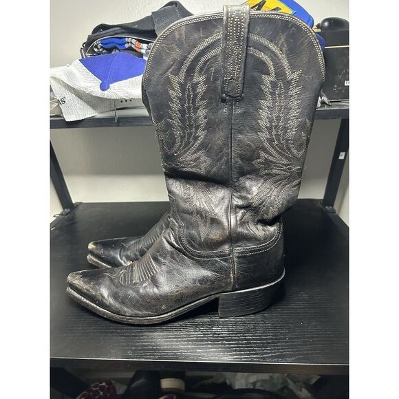Lucchese 1883 Snip Toe Cowboy Boots Mens Size 8 D Black Leather - Picture 1 of 16